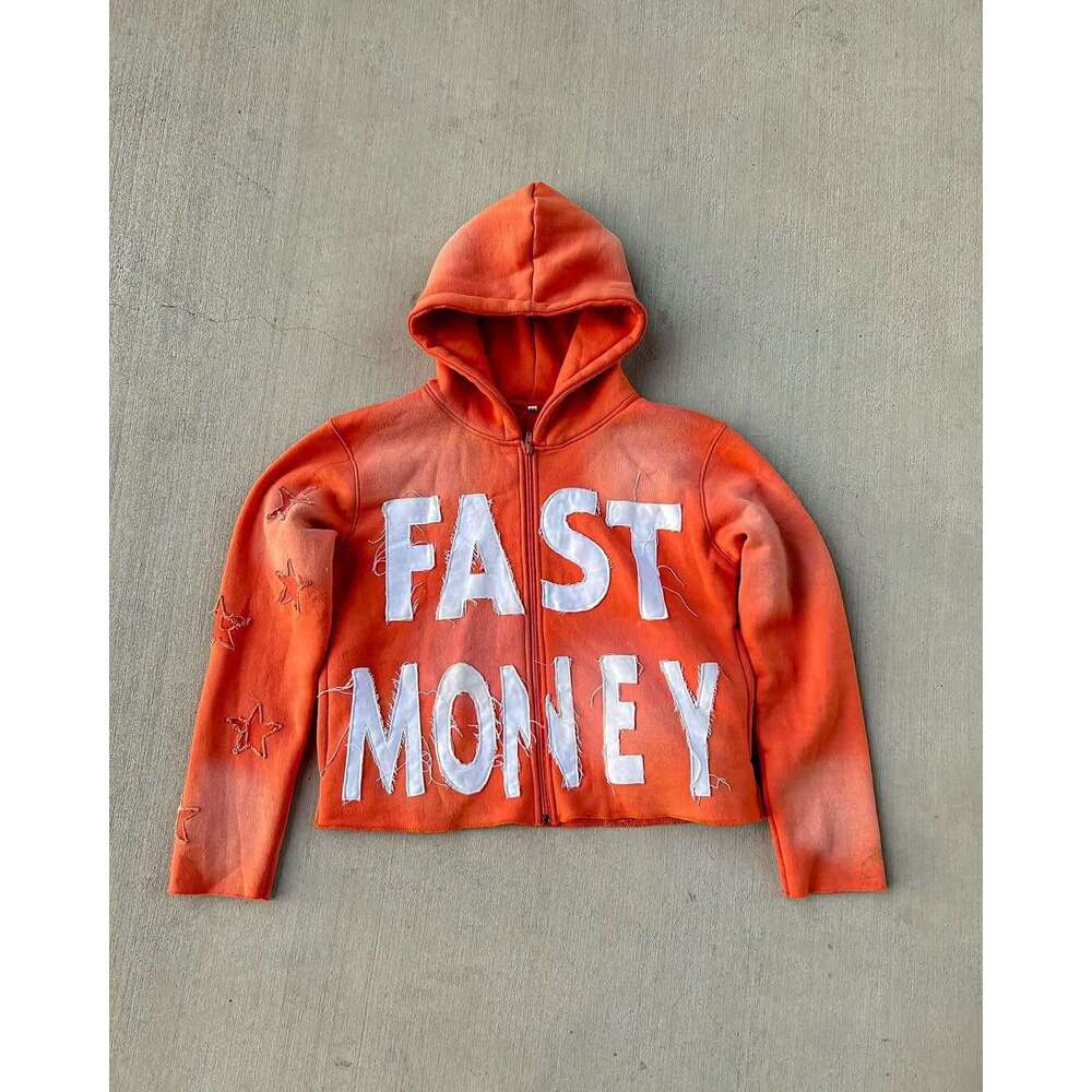 Personalized patchwork embroidered zipper sweatshirt long sleeved pullover hooded jacket street trend