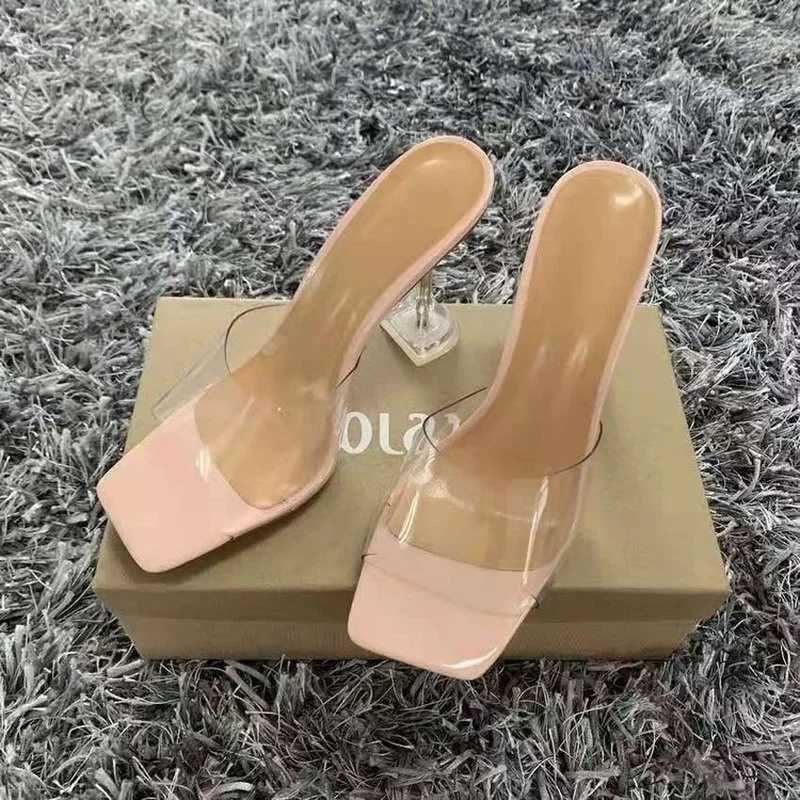 Fi Wen transparent slippers luxury summer womens shoes with heels transparent casual leopard print sandals open toe high H Y250306