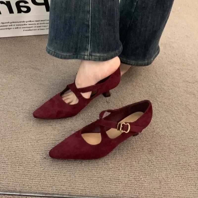 Pointed Toe Wen Mid H Shoes Suede Shallow Sandals Wan Trend Elegant Party Pumps Shoes Dress New Brand Womens Shoes Y250306