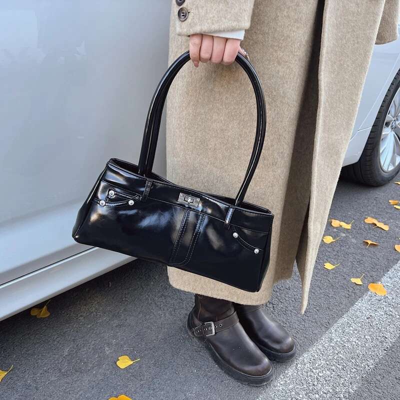 Jeans Styg Underarm Shoulder Bags For Women Bright PU Leather Armpit Satchels Casual Street Tote 2025 Latest Designer Handbag