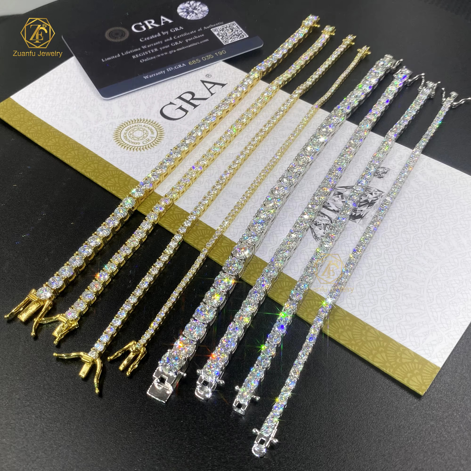 Factory Price 3mm 4mm VVS DEF Moissanite Diamond Tennis Bracelet Silver Gold Plate 18K Gold Moissanite Chain Hip Hop Jewelry