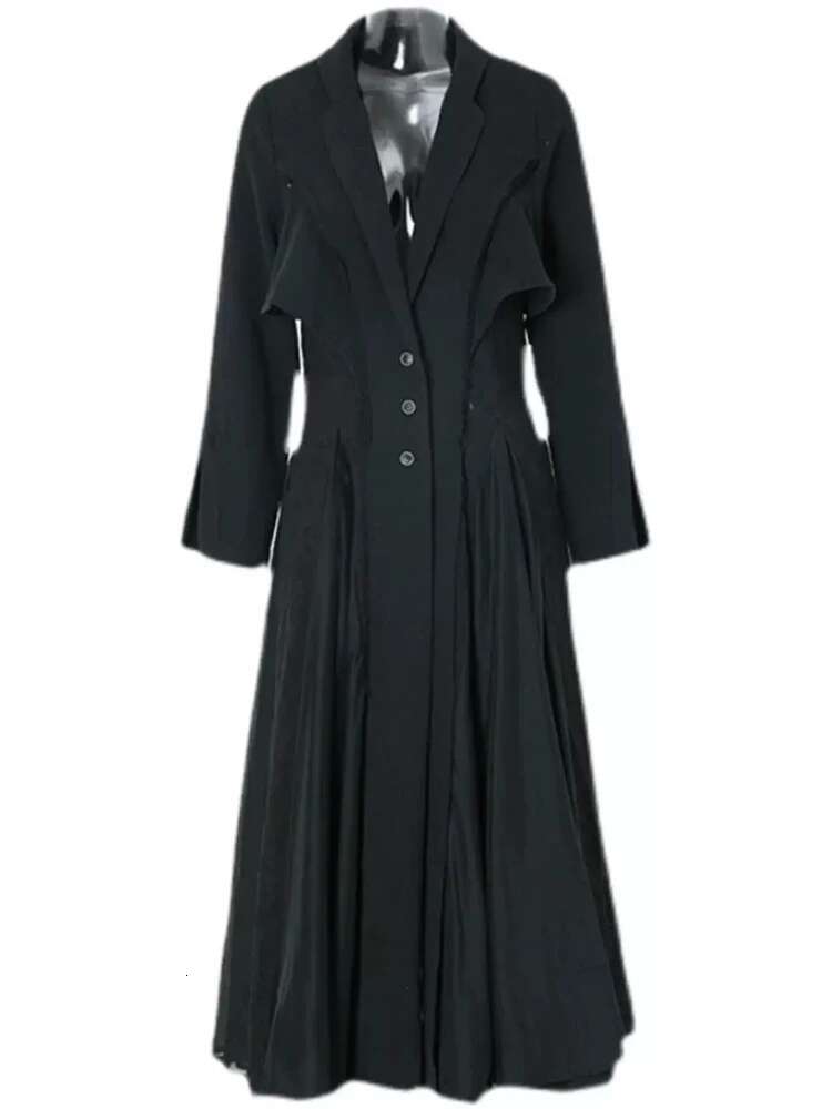 Plusizeshe Spring Long Fitted Mesh Patchwork En Trench Coat For Women Single Breasted Chic Elegant Designer Clothes