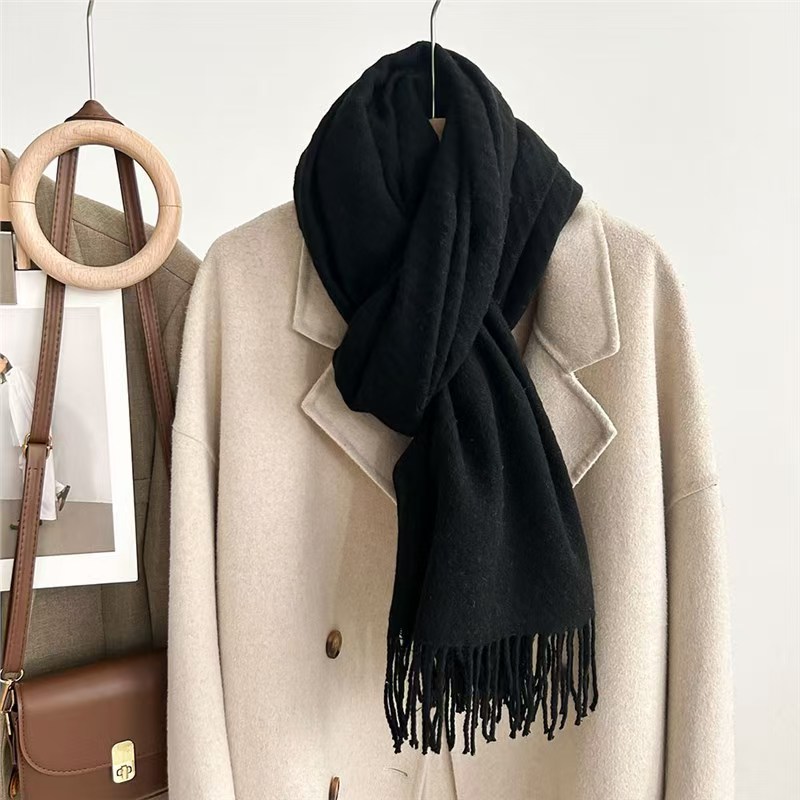 K058 Angola red scarf women's winter Korean version long winter thickened shawl high-grade wool solid color neck scarf men