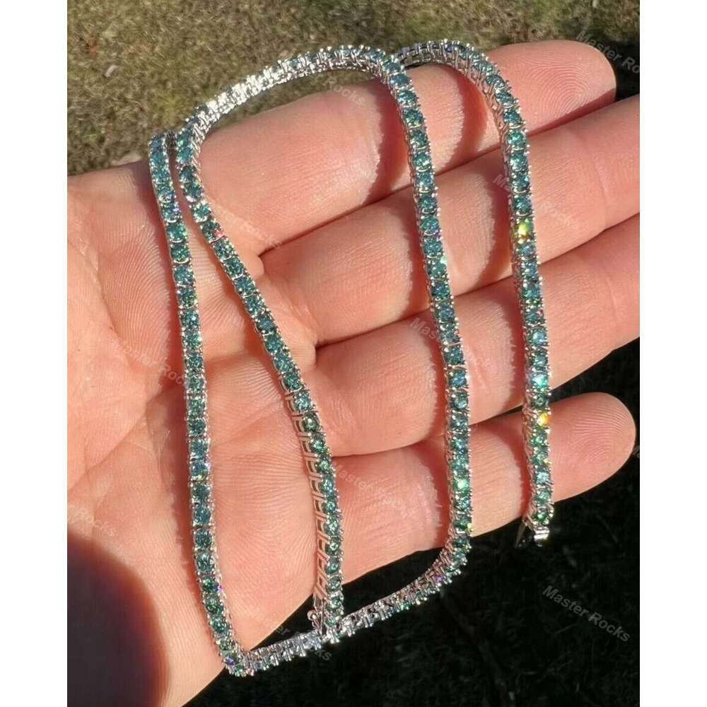 For Men Sterg Sier 5Mm Womens Blue Vvs Dia Colorful Moissanite Tennis Chain