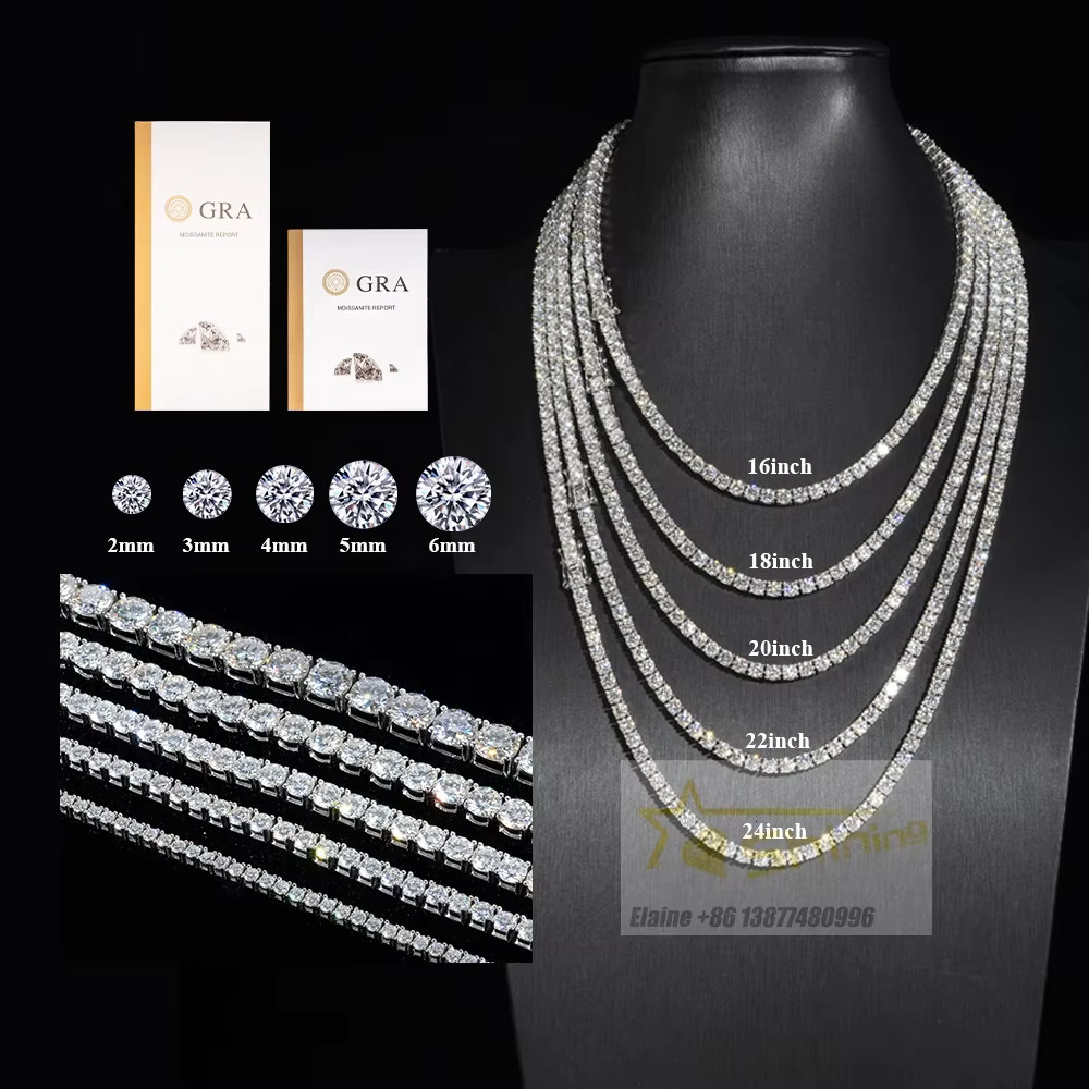 Cheap Price Hip Hop Jewelry 2MM 3MM 4MM 5MM 6.5MM GRA Certificate S925 Silver Vvs Diamond Moissanite Tennis Chain Necklace