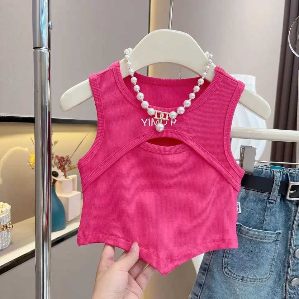 2024 Summer Girls 2-8 Years Fashion Vest Without Necklace Kids TopsT250306