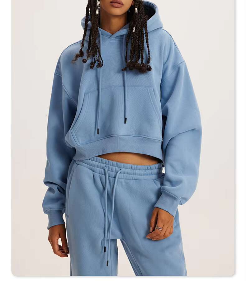 Outdoor Crop Top Women's Multi-Color Solid Color Blank Hoodie Set