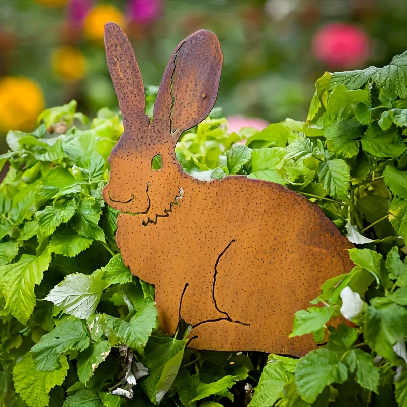 1 Piece Rustic Metal Rabbit Statue Vintage Rust Art Decorative Metal Rabbit Garden Stake Outdoor Patio Art Farmhouse Decorative Garden Ground Plugs Pe