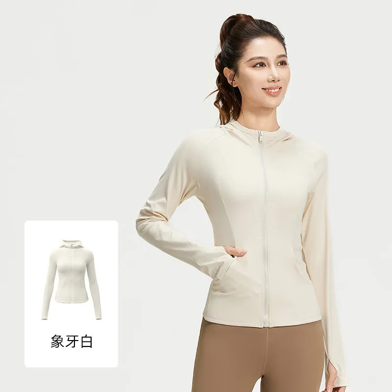 #3432 Black Blue Beige Brown Hooded Jacket Women Slim High Stretch Thin Short Zipper Tight Outerwear Coat Spring Summer 250306