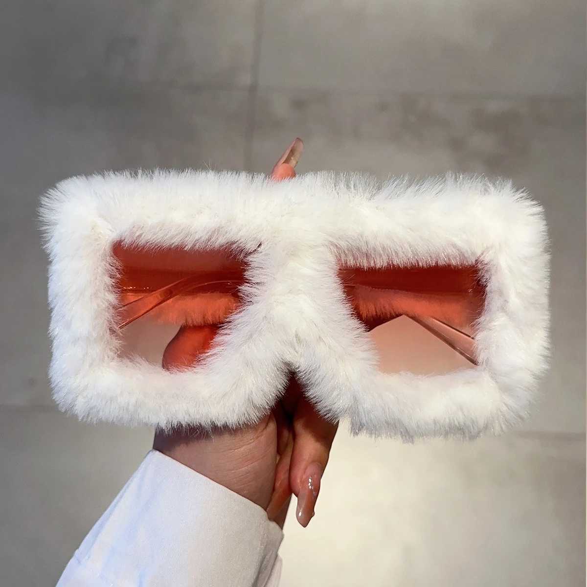 KAMMPT Oversized Plush Sunglasses Y2K Fluffy Square Punk Sun Glasses Trendy Novelty Decor Winter Shades for Christmas PartyXJ250306