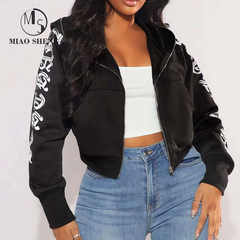Custom Hot Sale Women's Letter Print Zip Up Hoodie Fashion Regular Fit Sweatshirt With Pocket