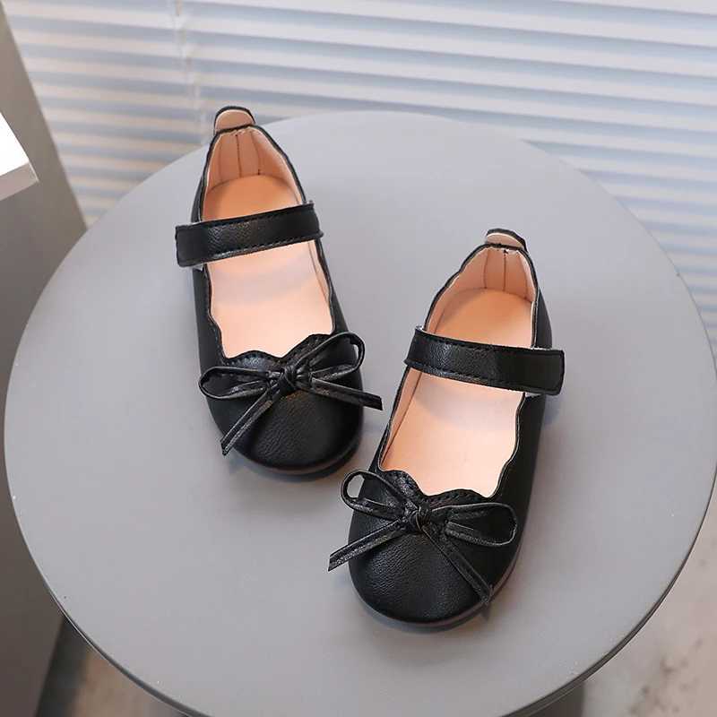 Little Girls Princess Shoes Spring Black White Bowtie Cute Children Flat Shoe Shallow Matte Pu Leather Comfy Kids Shoe 21-30T250306