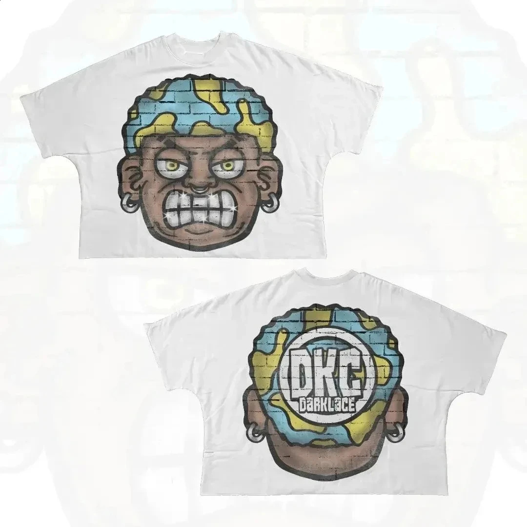 Street clothing Tshirt hiphop fun cartoon graphic printing oversized Harajuku Gothic cotton short sleeved mens 250227Z