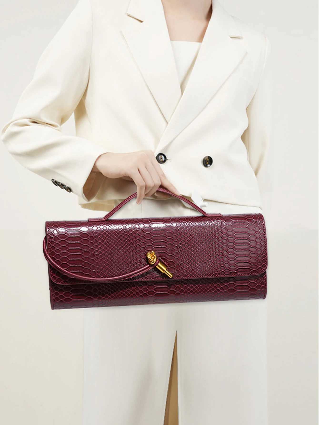 Burgundy bag ry red envelope wine red envelope upsc new handbag European and fi odile flip hand organ b Y250305