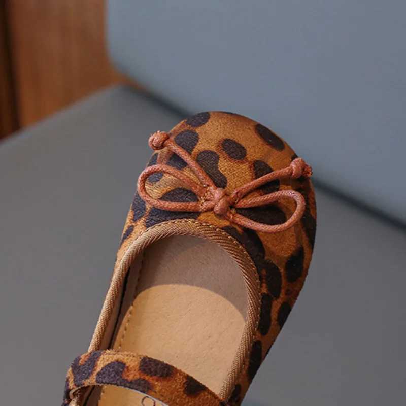 Leopard Printed Kids Flats Shoes Bow Shallow Hook Loop Baby Girls Fashion Shoes PU Soft Sole Toddler Children Mary JanesT250306