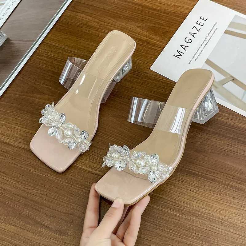 Wenfei Shiny Crystal High H Sandals Warm Summer New Transparent PVC High Heel Pump Womens Party Slide Plus Size 42 Y250306