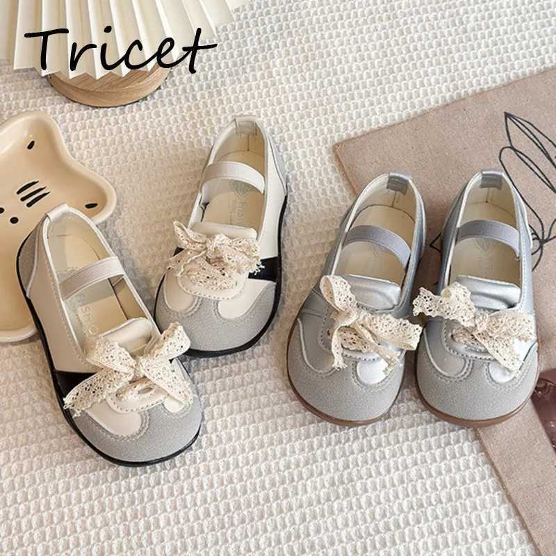 Spring Autumn Lace Bow Kids Flats Shoes PU Shallow Sport Fashion Shoes For Girls Elastic Band Soft Bottom Children Ballet FlatsT250306