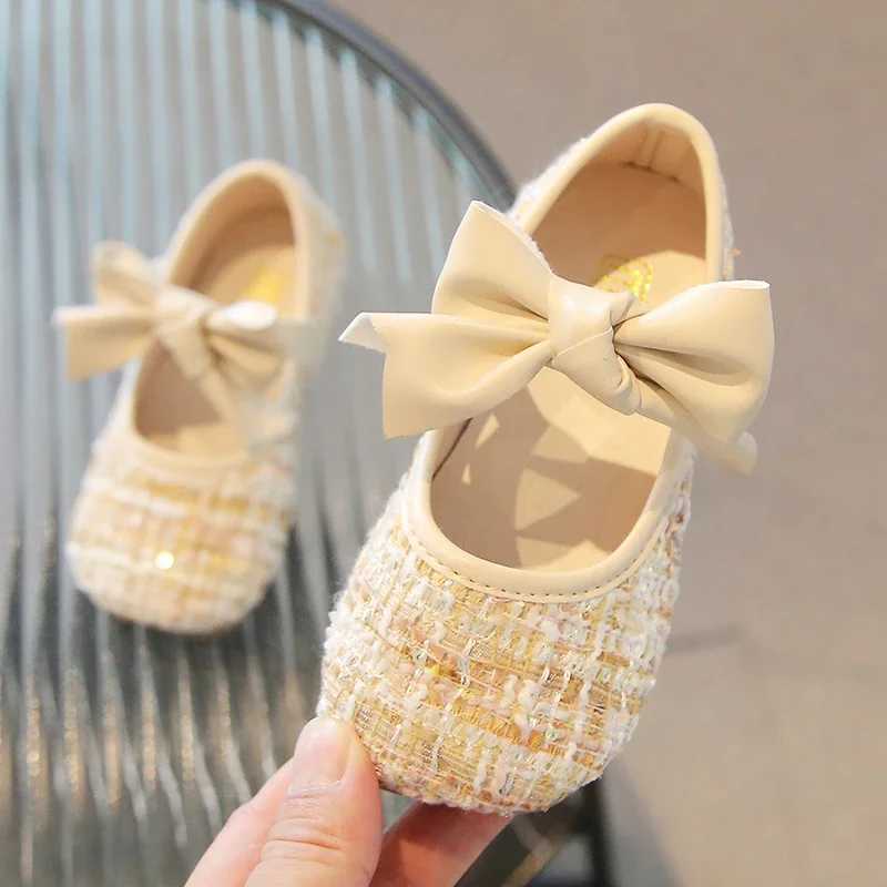 Little Girls Mary Janes Elegant Black Beige Autumn New Kids Flat Shoes Hook-loop Fashion Trendy Bow-knot Children Princess ShoeT250306