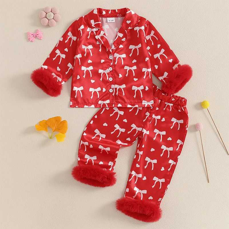 Preschool girl sleepwear Valentines Day baby silk satin night light little girl Pjs button 2-piece sleepwear set M250306