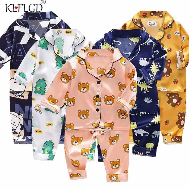 Boys and girls 0-4-year-old Pajama suit new spring and autumn silk long sleeve trousers Pajama suit comfortable home clothes M250306