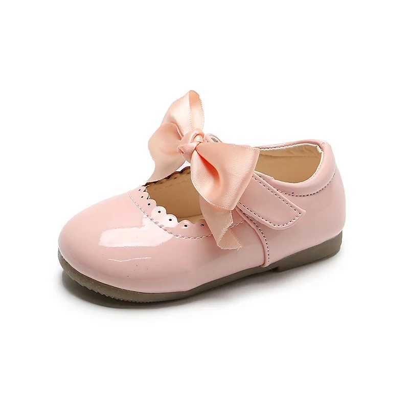 Princess Girls Shoes Toddlers Infants Leather Shoes Childrens Flats With Ribbon Bow-knot PU Patent Leather Kids Mary Janes SoftT250306