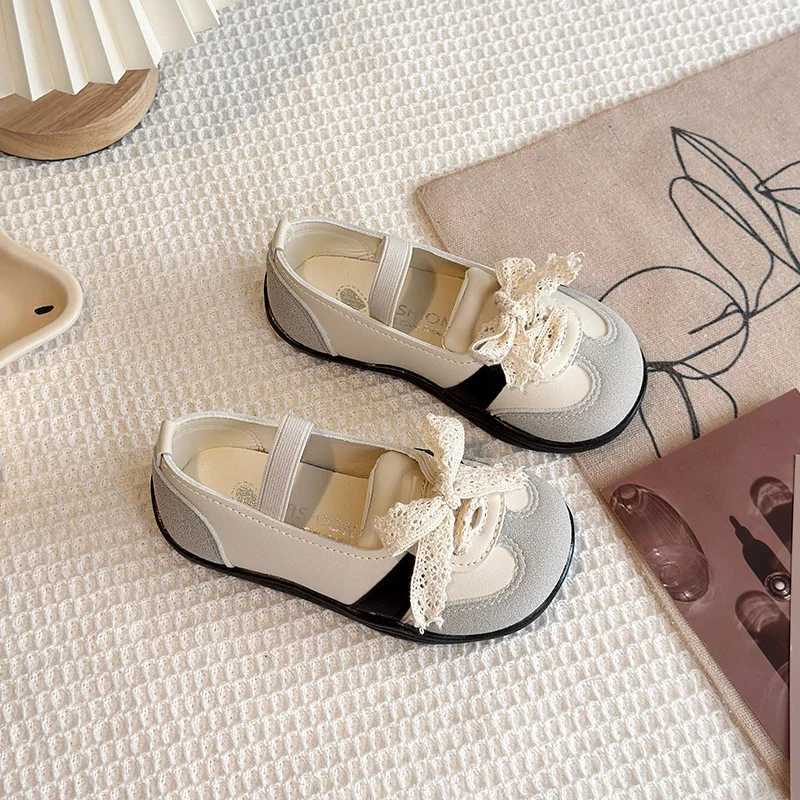 Spring Autumn Lace Bow Kids Flats Shoes PU Shallow Sport Fashion Shoes For Girls Elastic Band Soft Bottom Children Ballet FlatsT250306
