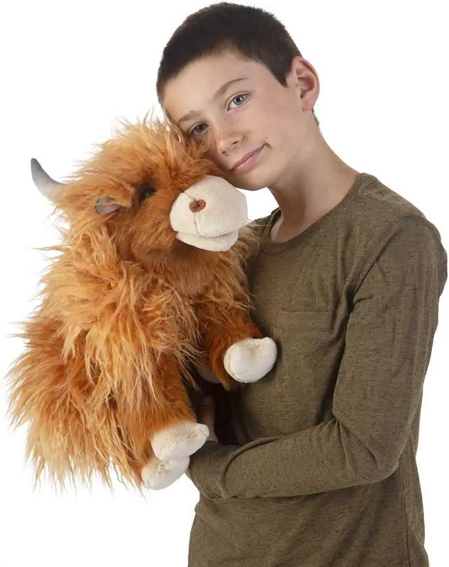 Interactive High-Quality Brown Highland Cattle Puppets for Playtime
