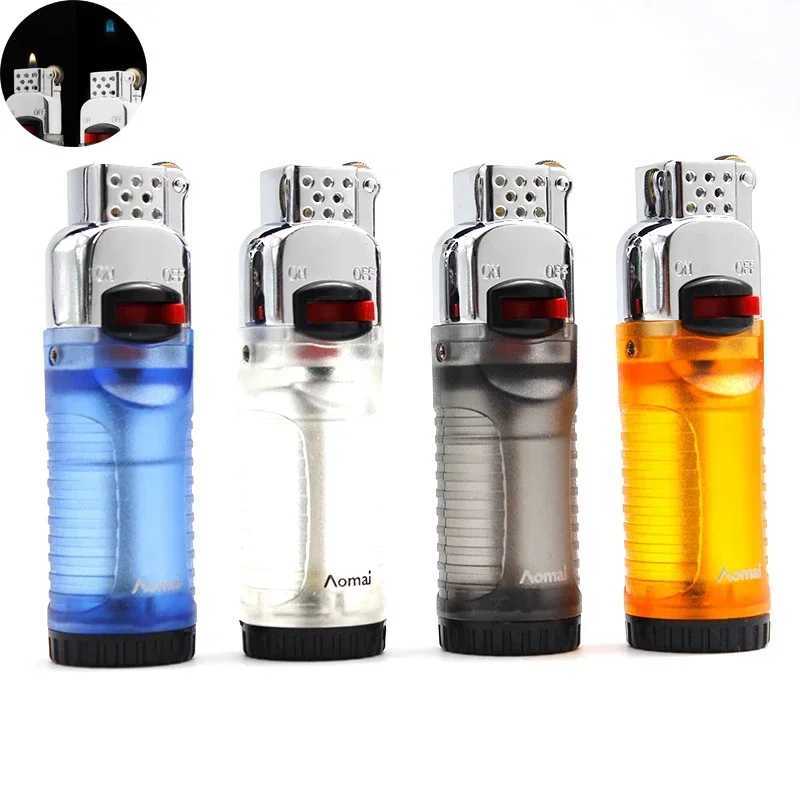 Butane Gas Lighter with Fire Lock Inflatable Ghost Flame Funny Lighters Gringding Wheel Flint Cigarette LighterC250305
