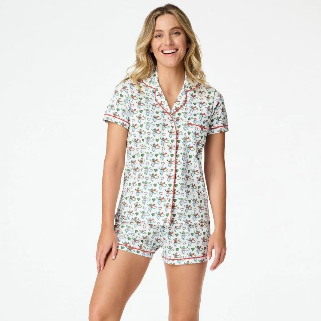 B752-European and American cross-border women's clothing new loose short-sleeved shorts pajamas women's simple casual home clothes