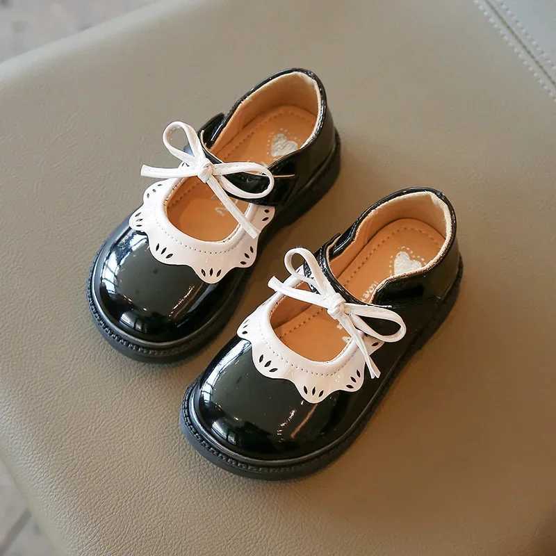 Girls Princess Flat Shoes Elegant Patent PU Bowknot Children Casual Shoes 21-35 Toddler Kids Single Shoe Wine Red BlackT250306