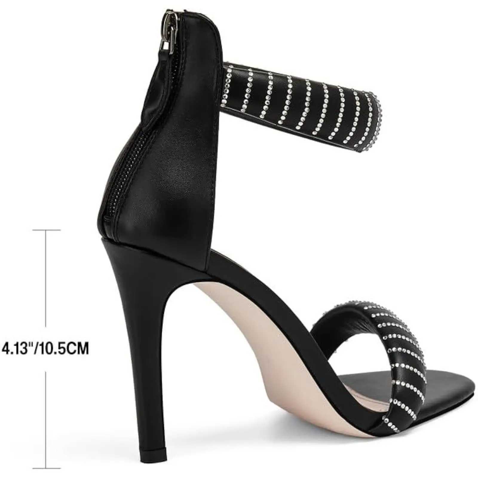 Wens Stiletto Heel Sandals Ankle Strap with Rhine Detail and Back Zipper Round Open Toe High H for Prs and Part Y250306