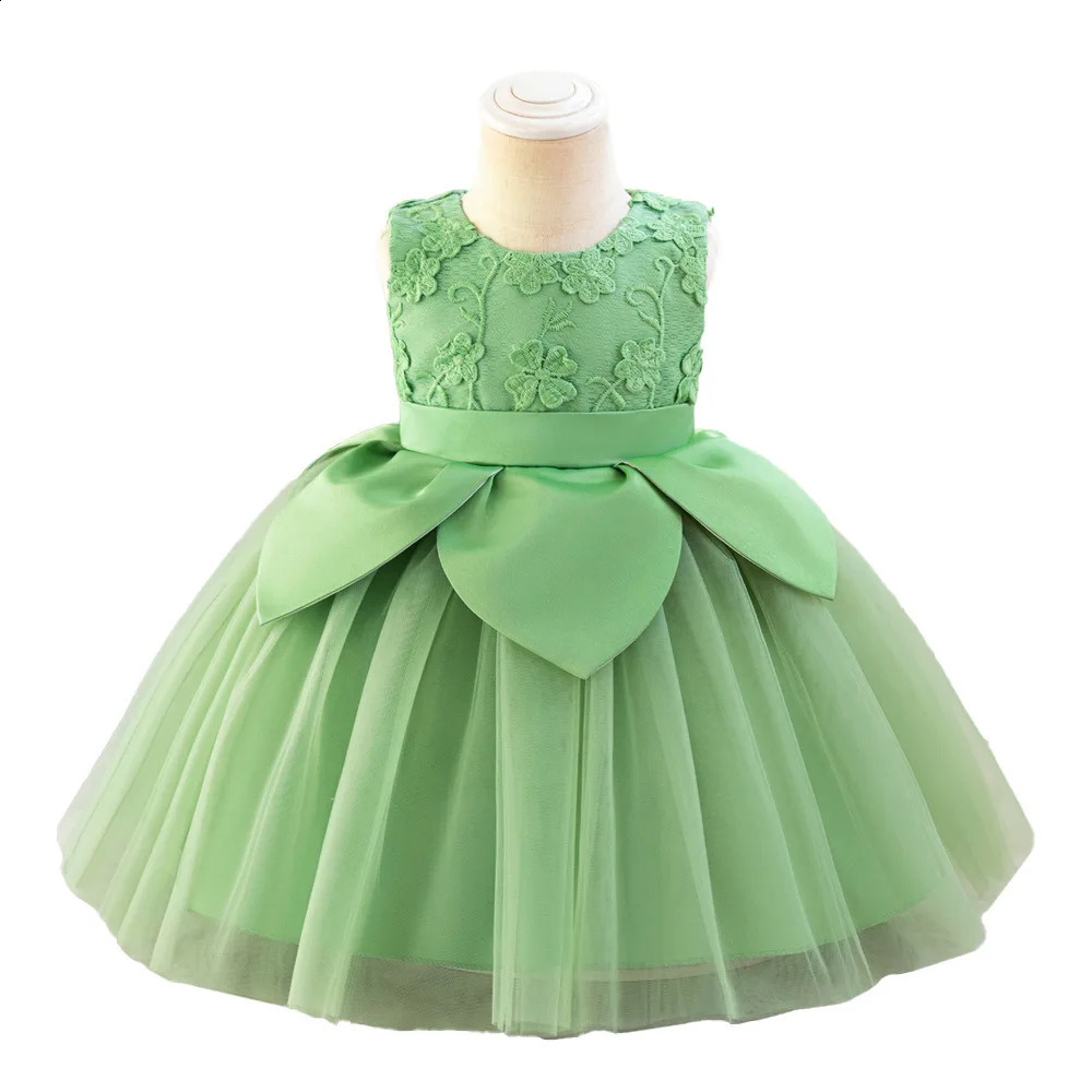 Toddler Girls Green Party Dress Princess Evening Sleeveless Gown Girls Fly Sleeves Bow 1-5Y Birthday Weddings Gown Summer Dress 250305
