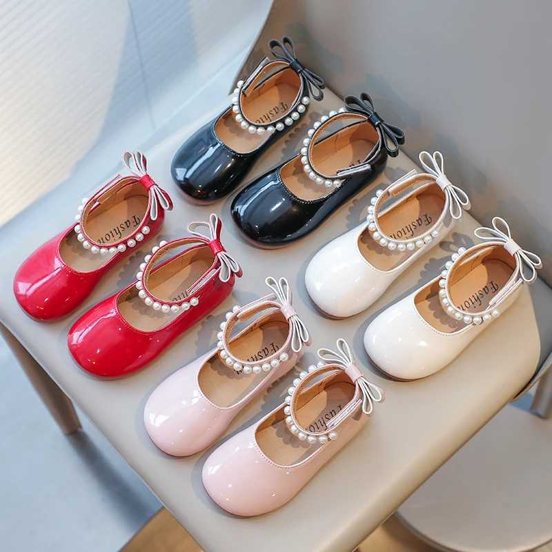 Spring Girls Mary Janes Beading Ankle-strap New Children Princess Shoe Patent Leather Four Colors Round Toe Kids Flats 23-35T250306