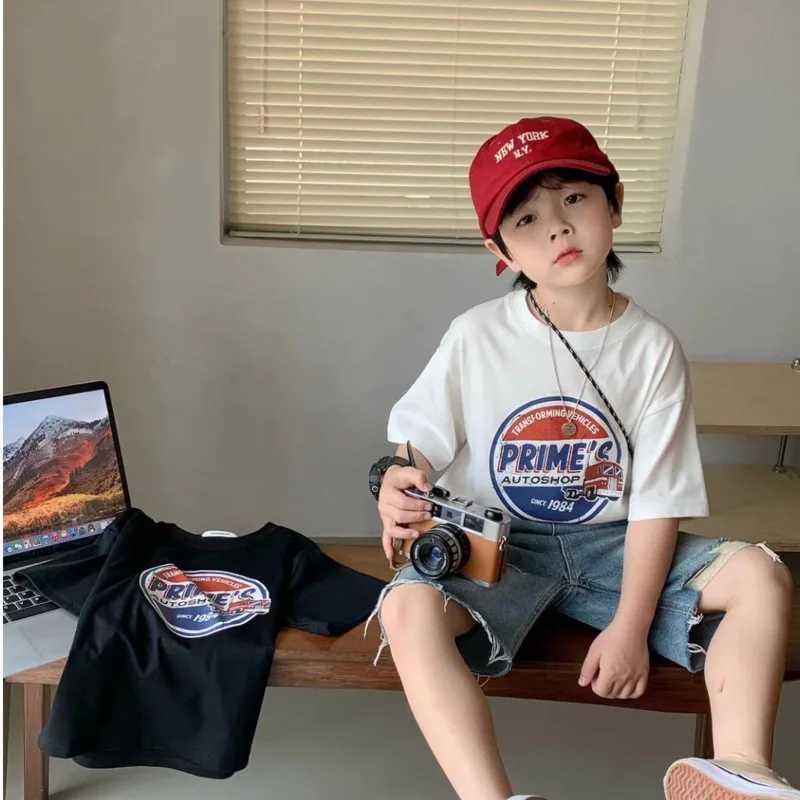 Childrens Round Neck New Temperament Summer T-shirt Five-point Sleeve Simple Trend All-match Korean Style Childrens ClothingT250306