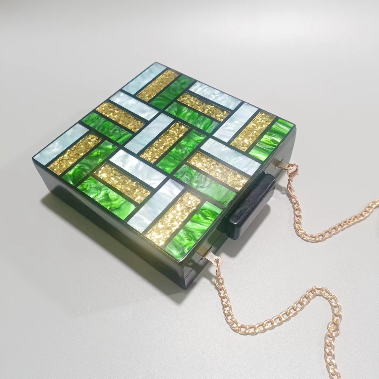 Summer Splicing Trendy Single Shoulder Chain Bag For Women Vintage lucite evening bag