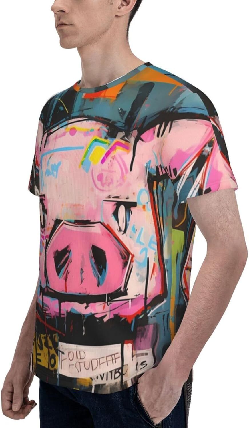 Mens T shirt Pig Graffiti 3D Printed T-Shirt for Men and Women - Abstract Graffiti Art Graphic Casual Trendy Crew Neck Tops Tee tee Casual tops summer