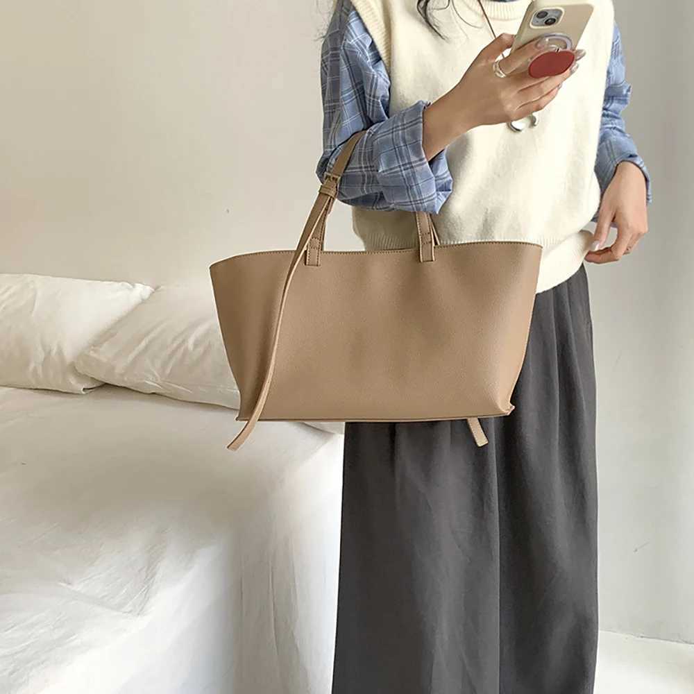 Premium Texture Large Capacity Tote Bag Wen Korean Style Cmuting Shoder Bags Soft Leather Lady Hand-held Totes Pack Y250305