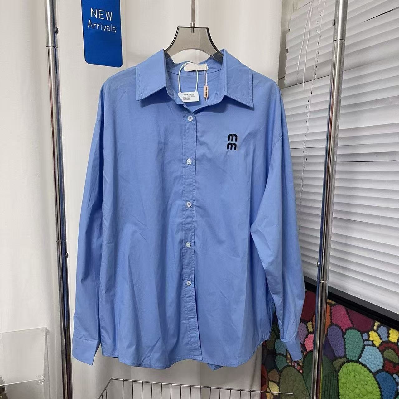 Loose Designer shirts women blue Blouse fashion spring embroidery Base Shirt womens long sleeve lapel coat tops
