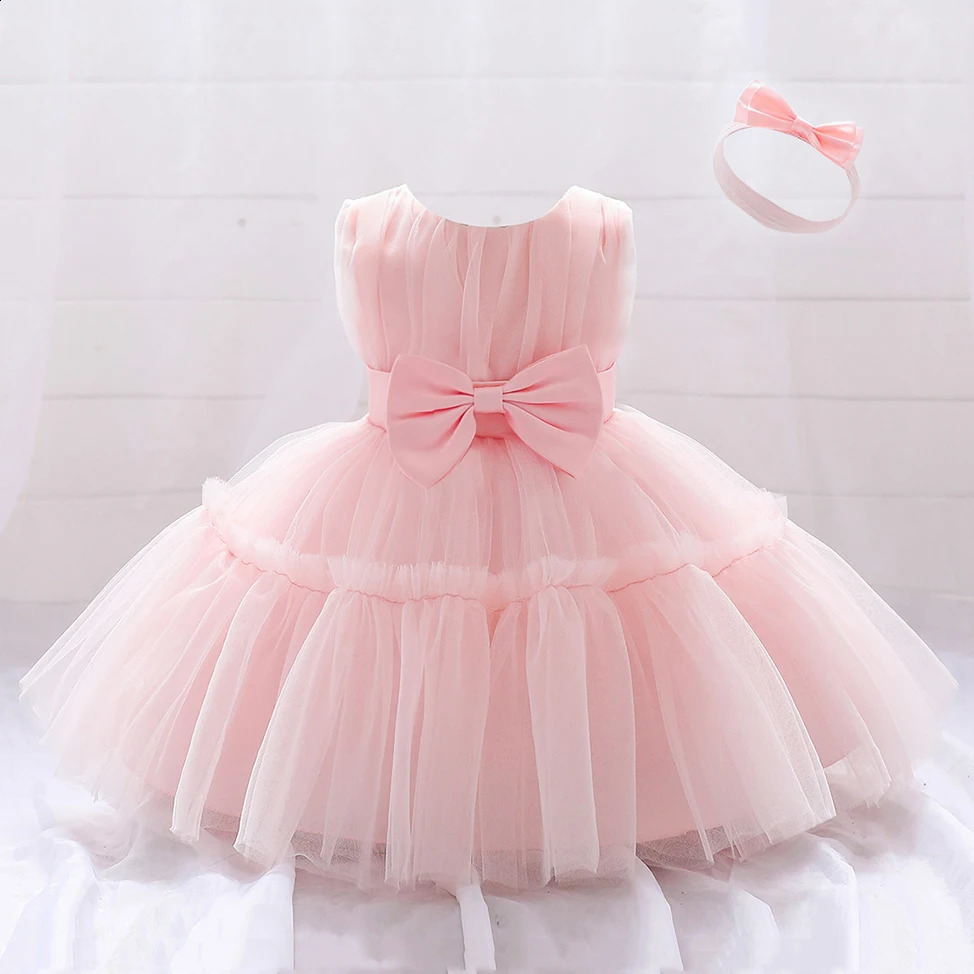 Infant Baby 1st Birthday Baptism Dresses For Girls Kids Elegant Wedding Party Princess Dress Tulle Toddler Girl Summer Clothes 250305