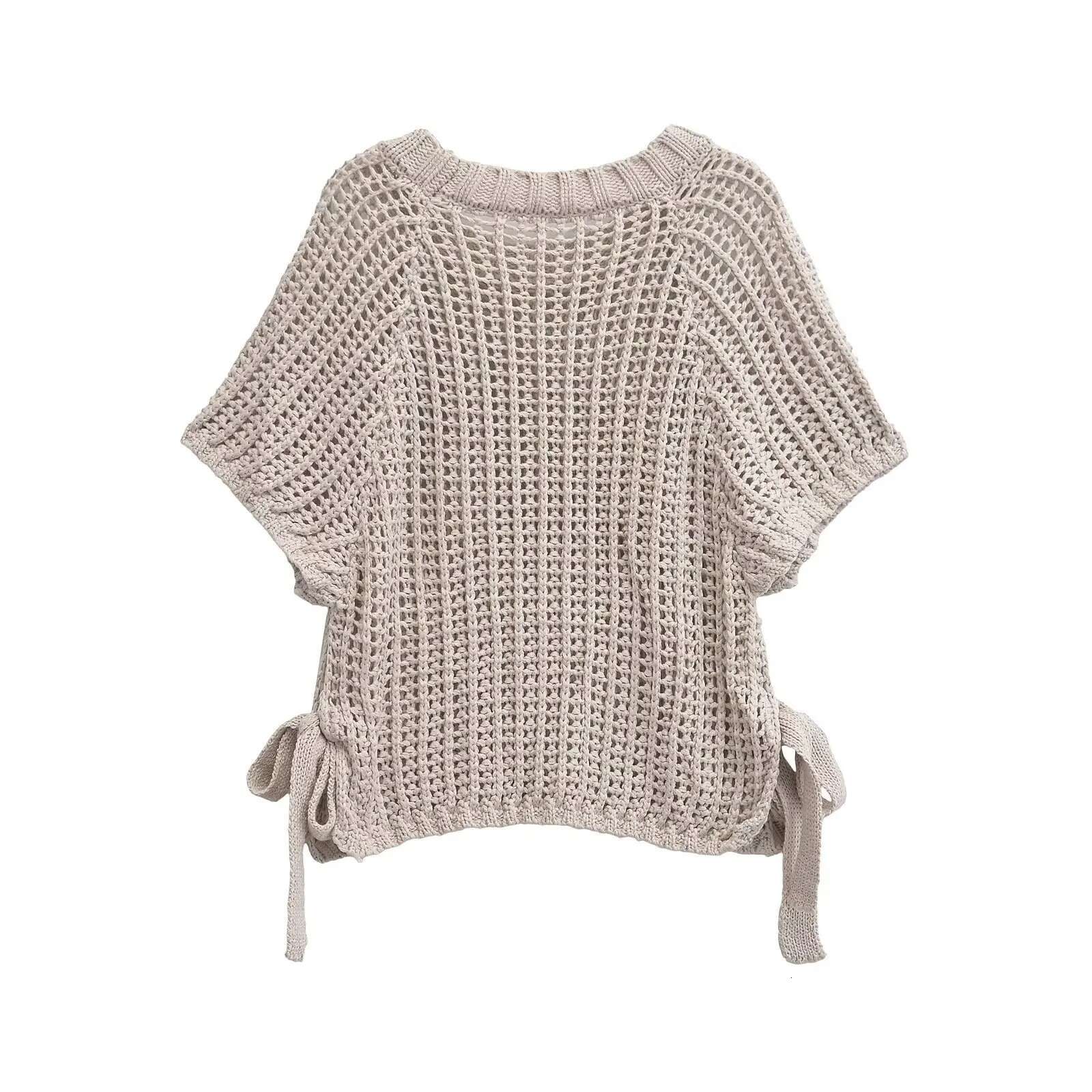 TRAF Hollow Out Knit Autumn Sweater For Transparent Short Top Beach Pullover Women Clothing 2142116