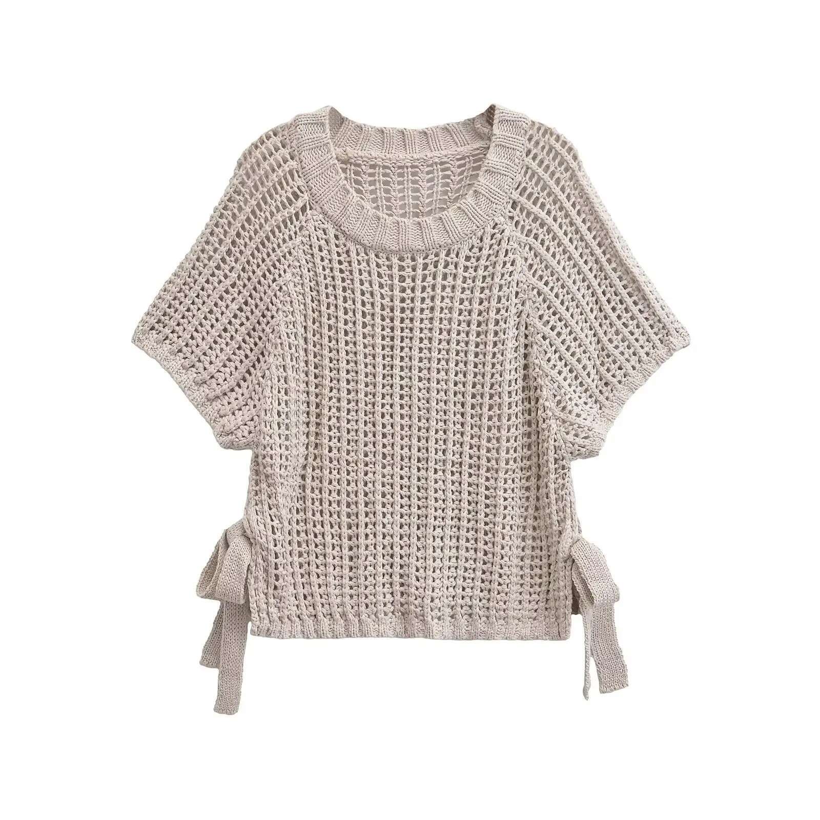 TRAF Hollow Out Knit Autumn Sweater For Transparent Short Top Beach Pullover Women Clothing 2142116