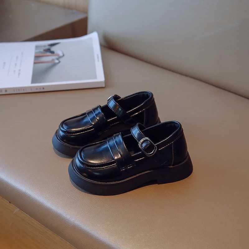 Autumn Shoes Girls Soft Pu Leather Black Biege Concise Style Kids Flat Shoe Hook-loop 23-36 Trendy Flexiable Children Mary JanesT250306