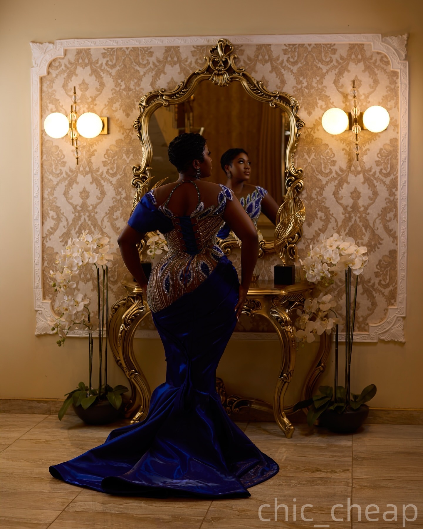 Mermaid Royal Blue Prom Dresses 2025 Satin Crystals Beaded Sheer Neck Evening Formal Party Second Birthday Engagement Gowns Plus Size Dress For Specia