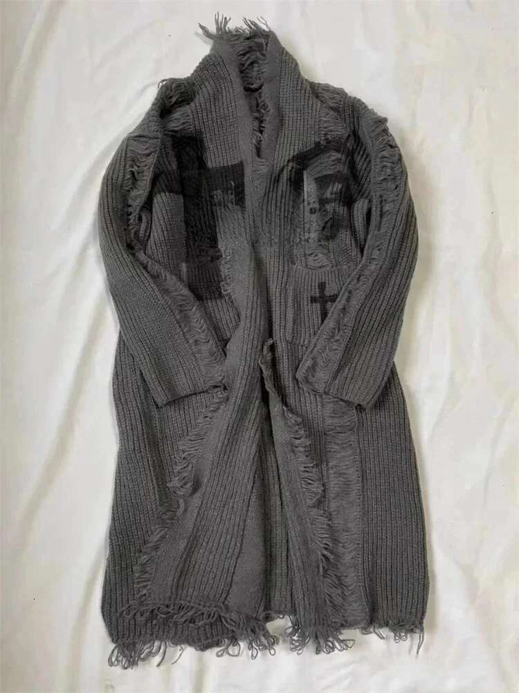 Punk Gothic Cardigan Women Vintage Grunge Loose Ripped Sweaters Cross Knitted Coat Streetwear Haruku Cardigans