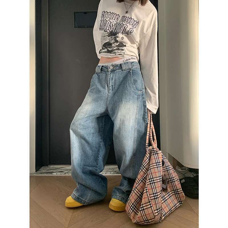Y2k Vintage High Waist Haruku Loose Jeans Pants Korean Fashion Women's Grunge Wide Leg Oversized Denim Trouser Female Clothes