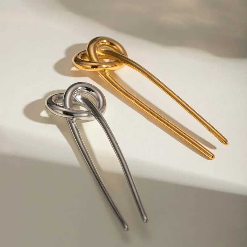 Stainless Steel Gold Color Knot Hair Stick For Wen Fashion Metal U-Shaped Glossy Hairpin Hair Jewelry Accessories Gift X250306