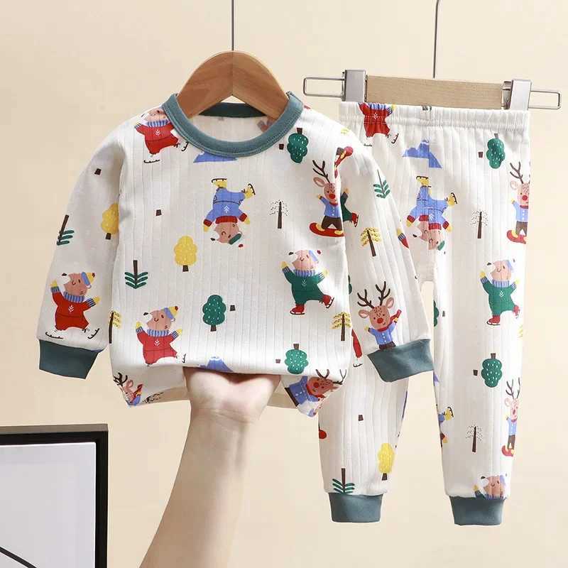 New 2024 Childrens Pure Cotton Pajamas Boys and Girls Cartoon Long Sleeve T-shirt+Pants Baby Spring/Summer Autumn Pajama Set M250306