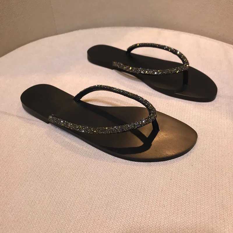 Five Shoes Low Ladies Slippers Glitter Slides Fi Square Toe Rubber Flip Flops Summer s Wan 2025 Jelly Luxury Soft Y250306