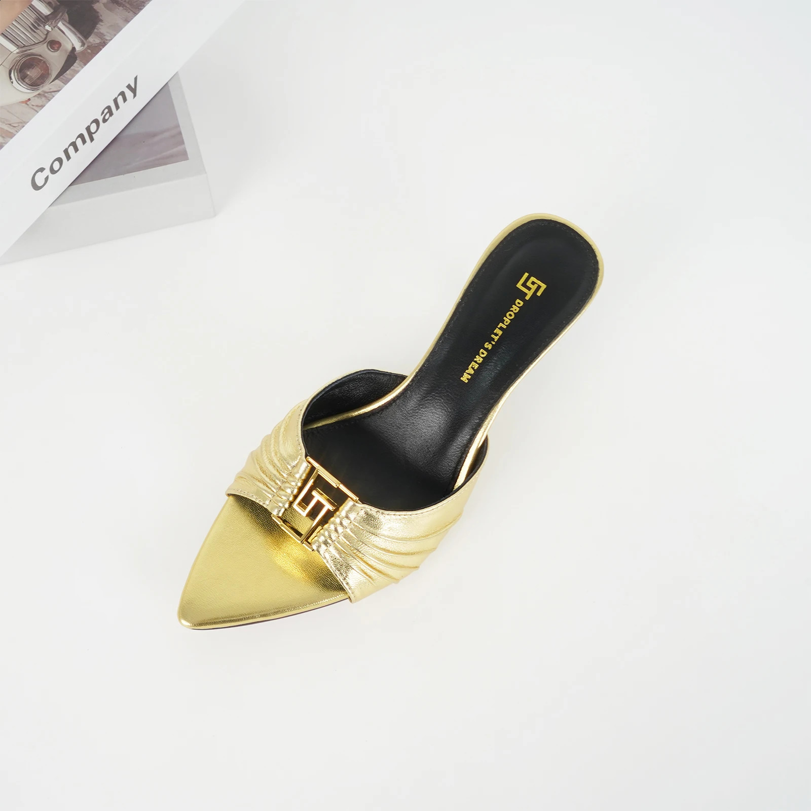 Ladies high heels plus size pointed toe exposed toe slim heel slippers luxurious leather party shoes summer style 250305