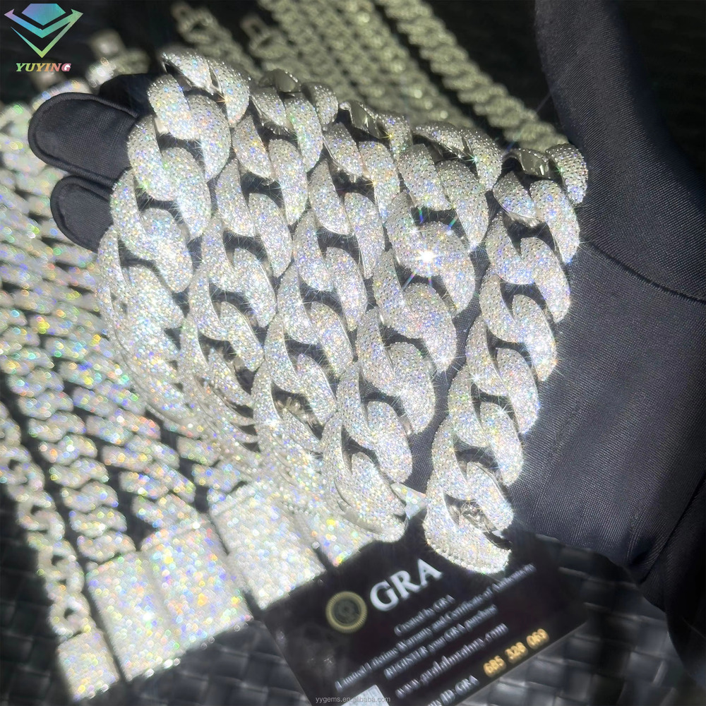 Wholesale VVS Moissanite Iced Chain for Mens 13mm-22mm Wide 925 Solid Silver 18k Gold Plated Diamond Rapper Cuban Link Necklace